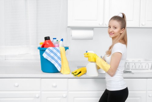Cleaning team preparing equipment for a deep clean